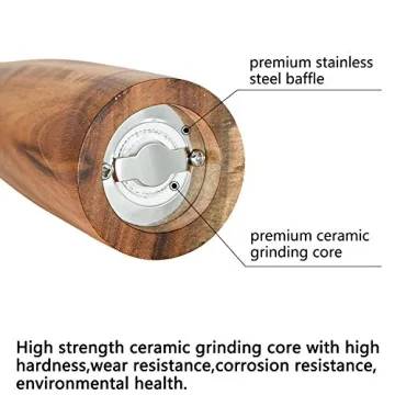 Elegant Natural Wood Salt and Pepper Grinders Set 10"