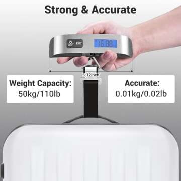 Luggage Scale, Dr.meter Luggage Weight Scale Backlight LCD Display PS02 110lb/50kg Electronic Balance Digital Postal Travel Accessories with Rubber Paint Handle Temperature Sensor Silver