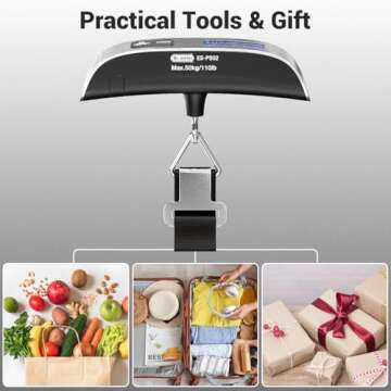 Luggage Scale, Dr.meter Luggage Weight Scale Backlight LCD Display PS02 110lb/50kg Electronic Balance Digital Postal Travel Accessories with Rubber Paint Handle Temperature Sensor Silver