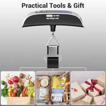 Luggage Scale, Dr.meter Luggage Weight Scale Backlight LCD Display PS02 110lb/50kg Electronic Balance Digital Postal Travel Accessories with Rubber Paint Handle Temperature Sensor Silver