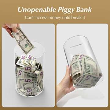 ARIAL Piggy Bank for Adults Break to Open, Clear Piggy Bank Savings Jar Cash and Coin, Perfect Size ...