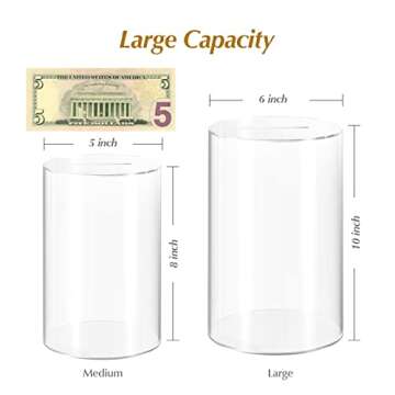 ARIAL Piggy Bank for Adults Break to Open, Clear Piggy Bank Savings Jar Cash and Coin, Perfect Size 10" H x 6" Diameter for Adults Kids Birthdays Home Decoration (Large)