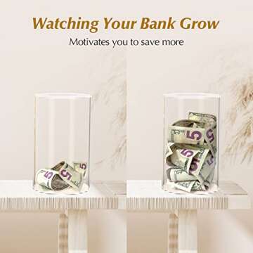 ARIAL Piggy Bank for Adults Break to Open, Clear Piggy Bank Savings Jar Cash and Coin, Perfect Size 10" H x 6" Diameter for Adults Kids Birthdays Home Decoration (Large)