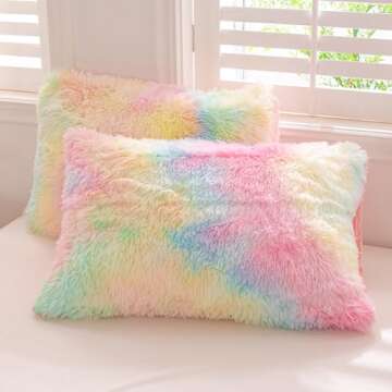ZRNBAST Shaggy Duvet Cover Set Twin Size for Girls Rainbow Tie Dye Comforter Cover Set Faux Fur 3 PC Fluffy Soft Colorful Furry Bedding Set for All Season(Rainbow,Twin)