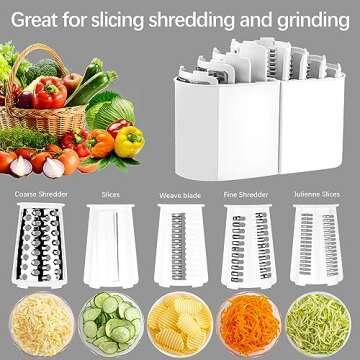 VEKAYA Rotary Cheese Grater, 5 in 1 Cheese Grater with Handle, Replaceable Stainless Blades Cheese S...