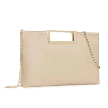 CHARMING TAILOR Fashion PU Leather Handbag Stylish Women Convertible Clutch Purse (Beige)