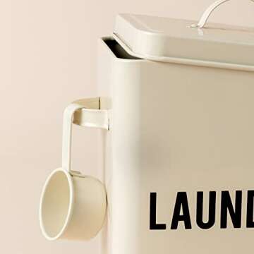 LA JOLIE MUSE Laundry Detergent Powder Storage Tin Box, Farmhouse Laundry Room Decor, 9 Inch High, Cream
