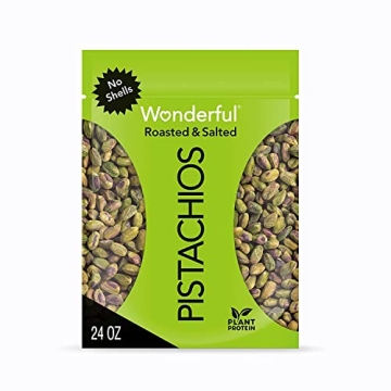 Wonderful Pistachios No Shells, Roasted & Salted Nuts, 24 Ounce Resealable Bag, Protein Snacks, Glut...
