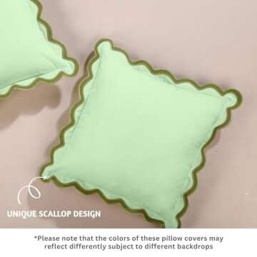 Folkulture Throw Pillow Covers 20x20, Set of 2 Scalloped Pillow Cover, Decorative Pillows, Cute Outdoor Pillows, Sage Green Throw Pillows, Green Pillows for Couch Pillows for Living Room