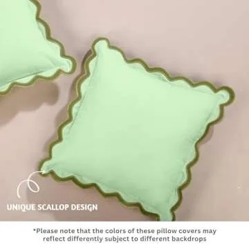 Folkulture Throw Pillow Covers 20x20, Set of 2 Scalloped Pillow Cover, Decorative Pillows, Cute Outdoor Pillows, Sage Green Throw Pillows, Green Pillows for Couch Pillows for Living Room