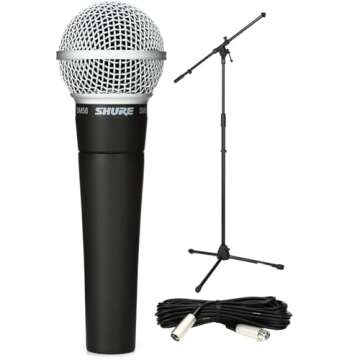 Shure SM58 Dynamic Vocal Microphone Bundle: Includes Mic, Stand, XLR Cable – Perfect for Live Perf...