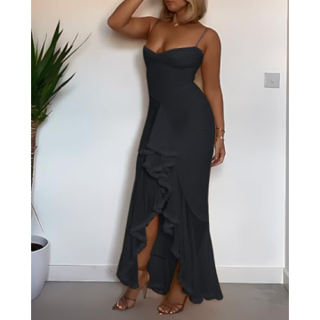 Elegant Voghtic Ruched Mesh Ruffle Wedding Guest Dress