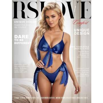 RSLOVE Women Sexy Lingerie Set Satin Bow Tie 2 Piece Bra and Panty Sets Blue M