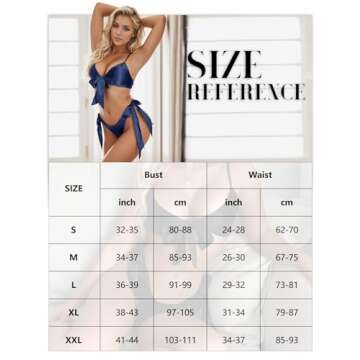 RSLOVE Women Sexy Lingerie Set Satin Bow Tie 2 Piece Bra and Panty Sets Blue M