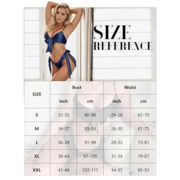 RSLOVE Women Sexy Lingerie Set Satin Bow Tie 2 Piece Bra and Panty Sets Blue M