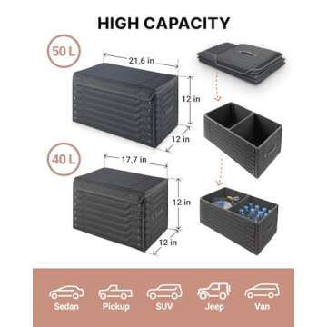 Owleys Foldable Trunk Organizer For Car - Trunk Organizers Car Storage - Collapsible Auto Trunk Organizer With Lid - Small And Large Cargo Organizer - Trunk Organization (Hoghway 17+21)