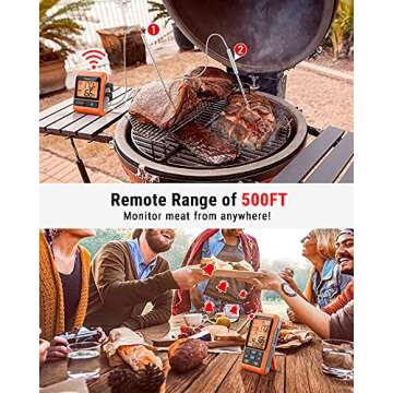 ThermoPro TP826 500FT Wireless Meat Thermometer, Dual Meat Probe Cooking Thermometer with HI/Low Ale...