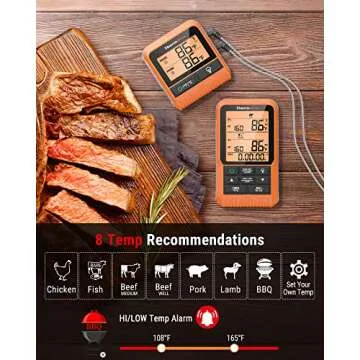 ThermoPro TP826 500FT Wireless Meat Thermometer, Dual Meat Probe Cooking Thermometer with HI/Low Alert, IPX4 Food Grill Thermometer, Outdoor Fryer Accessories for BBQ, Smoker, Oven, Grilling Gifts