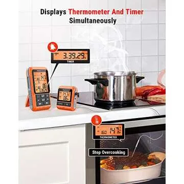 ThermoPro TP826 500FT Wireless Meat Thermometer, Dual Meat Probe Cooking Thermometer with HI/Low Alert, IPX4 Food Grill Thermometer, Outdoor Fryer Accessories for BBQ, Smoker, Oven, Grilling Gifts