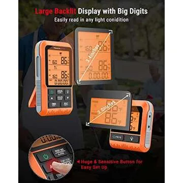 ThermoPro TP826 500FT Wireless Meat Thermometer, Dual Meat Probe Cooking Thermometer with HI/Low Alert, IPX4 Food Grill Thermometer, Outdoor Fryer Accessories for BBQ, Smoker, Oven, Grilling Gifts