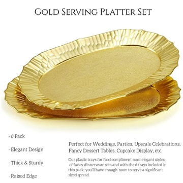 AVLA 6 Pack Reusable Gold Serving Trays for Events