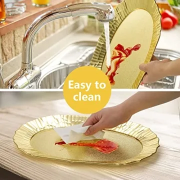 AVLA 6 Pack Reusable Gold Serving Trays for Events