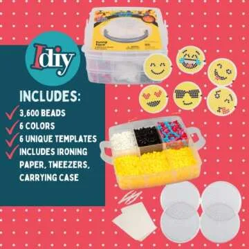 Emoji Smiley Face Fuse Beads- 6 Different Emojis - 3600pcs (6 Colors), Tweezers, Peg Boards, Ironing Paper, Case - Works with Perler Bead- Pixel Art Project Gift- Officially Licensed by Emoji