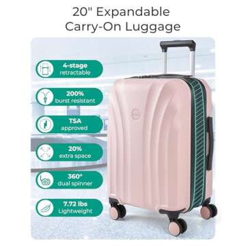 BAGSMART Carry On Luggage 22x14x9 Airline Approved with TSA Lock, Expandable Hard Shell Suitcase wit...