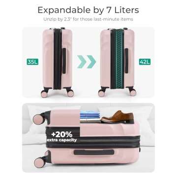 BAGSMART Carry On Luggage 22x14x9 Airline Approved with TSA Lock, Expandable Hard Shell Suitcase with Spinner Wheels, Lightweight 20 Inch Travel Rolling Carry-On Luggage, Pink
