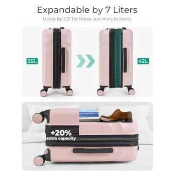 BAGSMART Carry On Luggage 22x14x9 Airline Approved with TSA Lock, Expandable Hard Shell Suitcase with Spinner Wheels, Lightweight 20 Inch Travel Rolling Carry-On Luggage, Pink