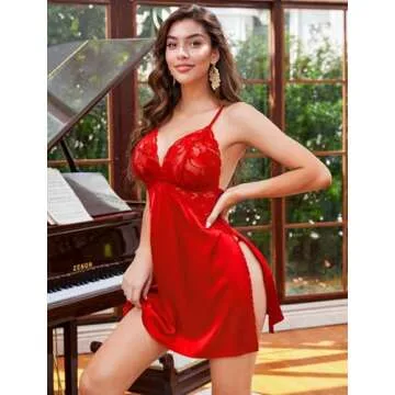 Avidlove Lingerie Plus Size Chemise Lingerie Satin Lace Nightgown Lace Babydoll Red Medium