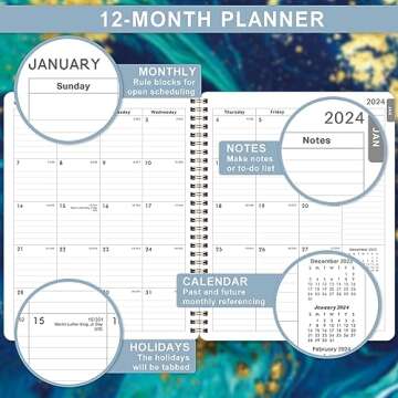 2024 Planner - Planner 2024 with Thick Paper, Jan 2024 - Dec 2024, 8" x 10", Weekly & Monthly Planner with Twin-wire Binding, Flexible Cover