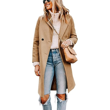 Stylish Tanming Women's Khaki Mid Long Wool Blend Trench Coat