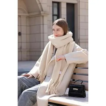 Wander Agio Cashmere Feel Scarf Long Pashmina Shawls and Wraps for Women Large Blanket Scarves Solid Apricot 2