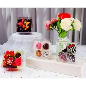 15 Pack Full Clear Chocolate Covered Strawberries Boxes 5x5x2 Inches Cookies Mini Bundt Cake Pie Cinnamon Roll Treat Chocolate Truffle Party Wedding Favor