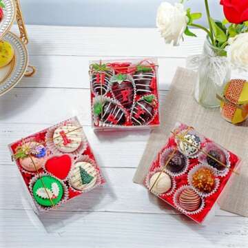 15 Pack Full Clear Chocolate Covered Strawberries Boxes 5x5x2 Inches Cookies Mini Bundt Cake Pie Cinnamon Roll Treat Chocolate Truffle Party Wedding Favor