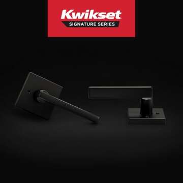 Kwikset Halifax Interior Privacy Door Handle with Lock, Door Lever For Bathroom and Bedroom, Matte B...