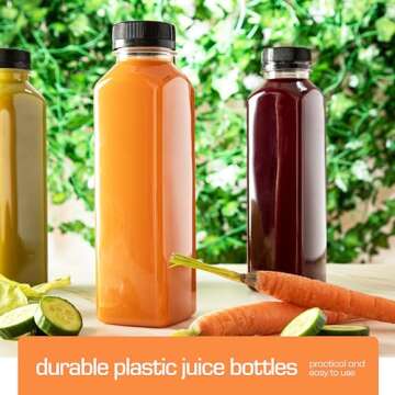 DECADORN 16oz 20pcs Juice Bottles With Caps - MADE IN USA Juice Containers With Lids For Fridge - Juicer Bottles With Tamper Evident Caps, Shatterproof, BPA-Free, Leak proof, Disposable & Recyclable