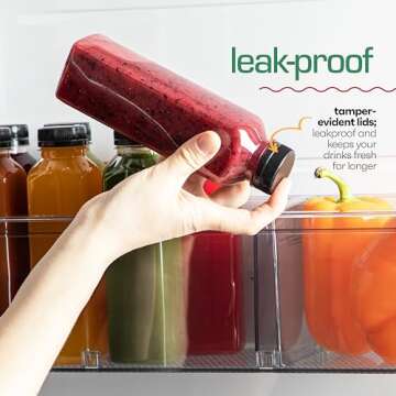 DECADORN 16oz 20pcs Juice Bottles With Caps - MADE IN USA Juice Containers With Lids For Fridge - Juicer Bottles With Tamper Evident Caps, Shatterproof, BPA-Free, Leak proof, Disposable & Recyclable