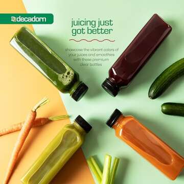 DECADORN 16oz 20pcs Juice Bottles With Caps - MADE IN USA Juice Containers With Lids For Fridge - Juicer Bottles With Tamper Evident Caps, Shatterproof, BPA-Free, Leak proof, Disposable & Recyclable