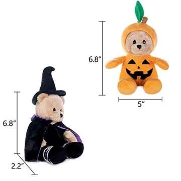 My OLi 9" Pumpkin Wizard Stuffed Animal Plush Teddy Bear Stuffed Witch Pumpkin Plush Toy with Fliptable Hats Gifts for Kids Babies Toddlers