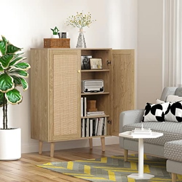 Anmytek Rattan Cabinet Elegant Bohemian Sideboard Storage