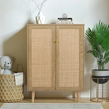 Anmytek Rattan Cabinet Elegant Bohemian Sideboard Storage