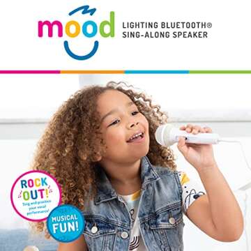 Singing Machine Kids SMK250BG Mood LED Glowing Bluetooth Sing-Along Speaker with Wired Youth Microphone Doubles as a Night Light, Blue/Green