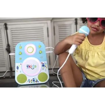 Singing Machine Kids SMK250BG Mood LED Glowing Bluetooth Sing-Along Speaker with Wired Youth Microphone Doubles as a Night Light, Blue/Green