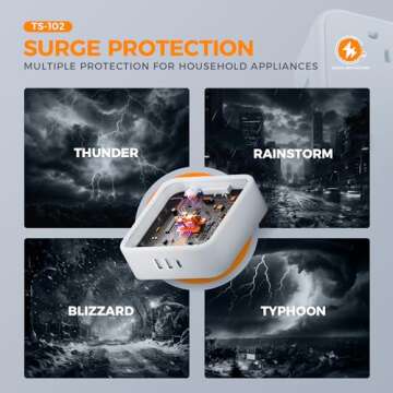 Extension Cord 10 ft, TESSAN Surge Protector Power Strip Long Cord with 3 USB(1 USB C), Flat Plug with 4 AC Outlets, Small Desktop Multiple Charging Station for Home School Dorm Room Office, Grey