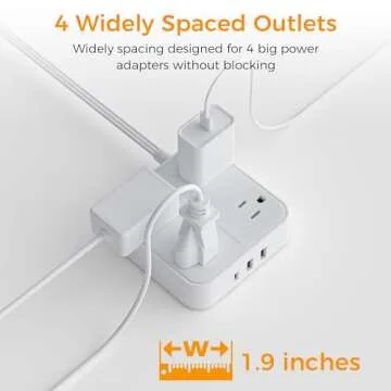 Extension Cord 10 ft, TESSAN Surge Protector Power Strip Long Cord with 3 USB(1 USB C), Flat Plug with 4 AC Outlets, Small Desktop Multiple Charging Station for Home School Dorm Room Office, Grey