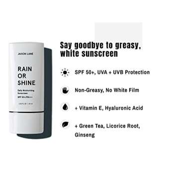 RAIN OR SHINE Anti Aging Face Sunscreen SPF 50 for Clear Skin with Green Tea, Hyaluronic Acid, Vitam...