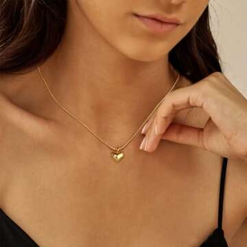 SUFOPE Gold Heart Necklace for Women,Dainty Heart Pendant Necklaces Cute Open Love Shaped Chain Chunky Heart Necklace Jewelry