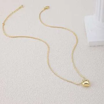 SUFOPE Gold Heart Necklace for Women,Dainty Heart Pendant Necklaces Cute Open Love Shaped Chain Chunky Heart Necklace Jewelry